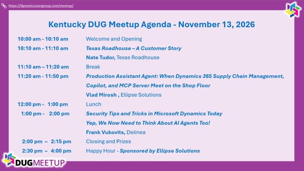 Dynamics User Group Kentucky Chapter Meeting - Agents and Dynamics Security logo